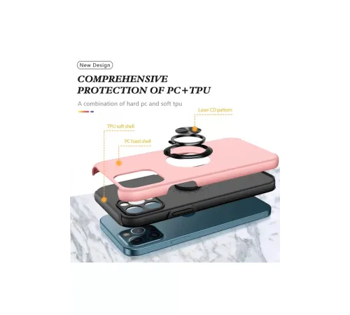 Apple iPhone 12 Pro Kılıf Elit Yüzüklü Kapak - Pembe