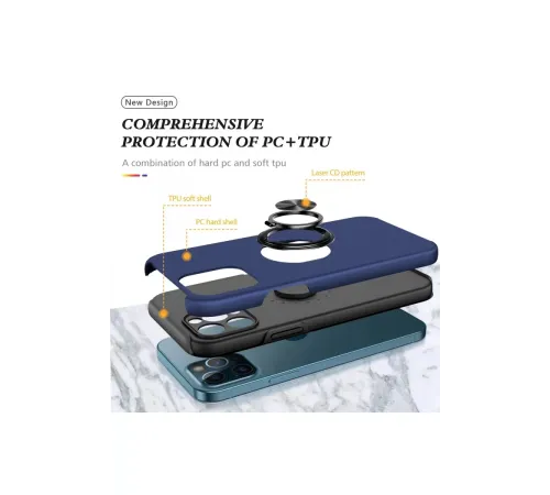 Apple iPhone 12 Pro Kılıf Elit Yüzüklü Kapak - Lacivert