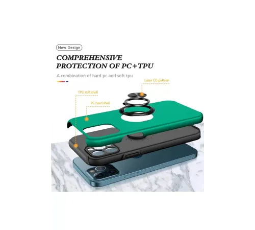 Apple iPhone 12 Pro Kılıf Elit Yüzüklü Kapak - Yeşil
