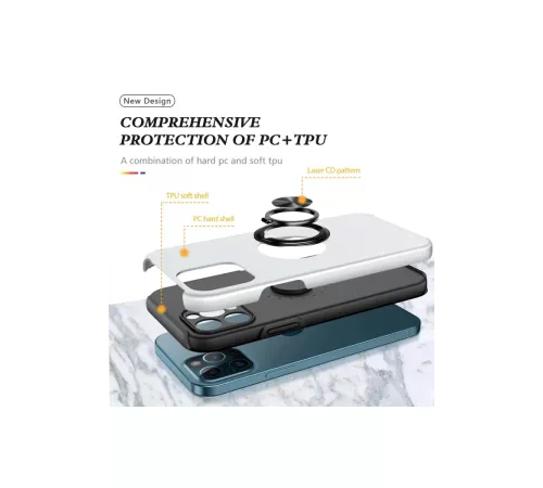 Apple iPhone 12 Pro Kılıf Elit Yüzüklü Kapak - Gümüş