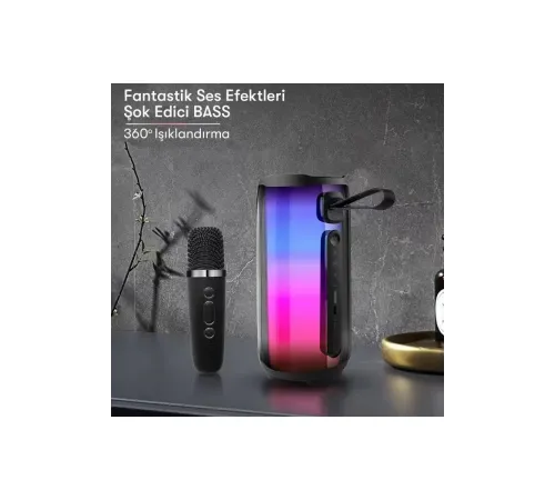 Pluse 5 Mikrofonlu RGB Kablosuz Hoparlör - Siyah