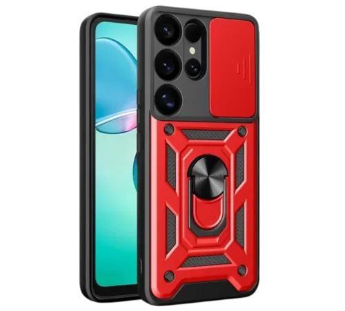 Samsung Galaxy S25 Ultra Kılıf Pars Lens Yüzüklü Silikon - Kırmızı
