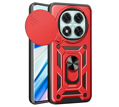 Xiaomi Redmi Note 14 Pro 4G Kılıf Pars Lens Yüzüklü Silikon - Kırmızı