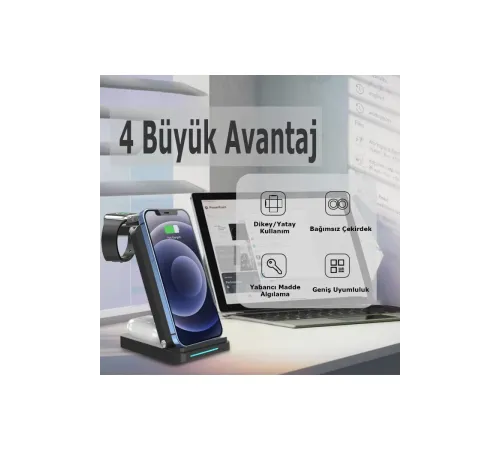 S90 4in1 Kablosuz Şarj Masaüstü Set - Siyah