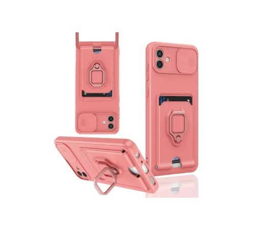 Samsung Galaxy A06 Kılıf Zuma Kartvizitli Yüzüklü Silikon - Pembe