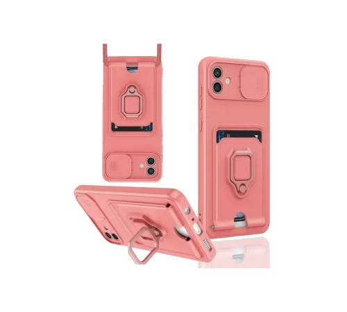 Samsung Galaxy A06 Kılıf Zuma Kartvizitli Yüzüklü Silikon - Pembe