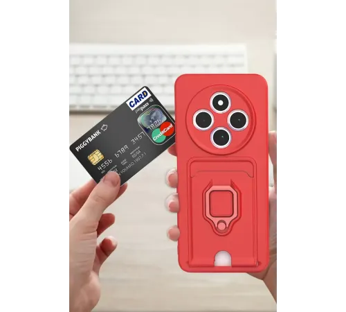 Xiaomi Redmi 14C Kılıf Zuma Kartvizitli Yüzüklü Silikon - Kırmızı