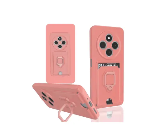 Xiaomi Redmi 14C Kılıf Zuma Kartvizitli Yüzüklü Silikon - Pembe