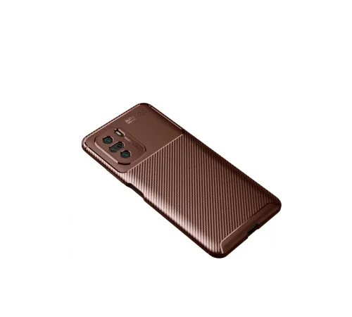 Xiaomi Poco F3 Kılıf Auto Focus Karbon Kapak - Kahverengi