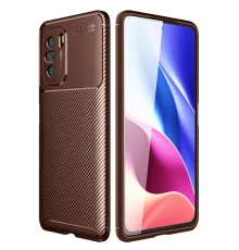 Xiaomi Poco F3 Kılıf Auto Focus Karbon Kapak - Kahverengi