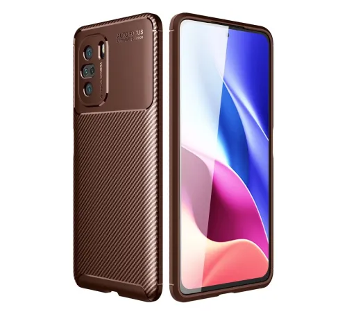 Xiaomi Poco F3 Kılıf Auto Focus Karbon Kapak - Kahverengi