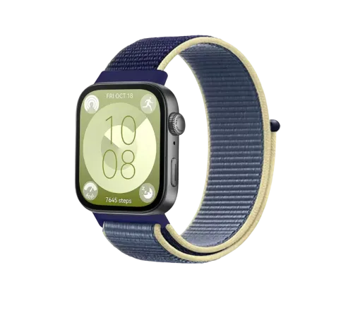 Huawei Fit 4 Hasırlı Cırtcırtlı Kordon - Sarı-Lacivert