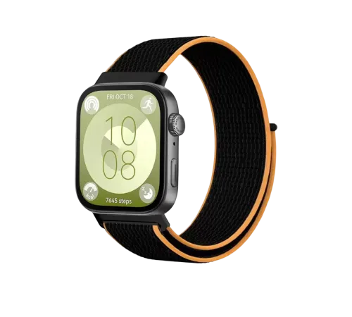 Huawei Fit 4 Hasırlı Cırtcırtlı Kordon - Siyah-Turuncu