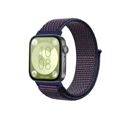 Huawei Fit 4 Hasırlı Cırtcırtlı Kordon - Mavi-Beyaz