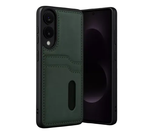 Samsung Galaxy S25 Edge Sara Kartvizitli Deri Kılıf - Koyu Yeşil