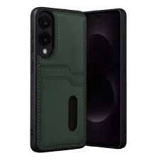 Samsung Galaxy S25 Edge Sara Kartvizitli Deri Kılıf - Koyu Yeşil