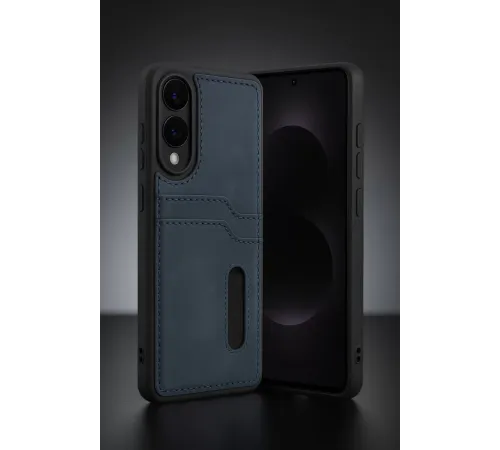 Samsung Galaxy S25 Edge Sara Kartvizitli Deri Kılıf - Lacivert
