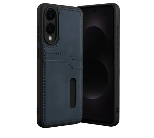 Samsung Galaxy S25 Edge Sara Kartvizitli Deri Kılıf - Lacivert
