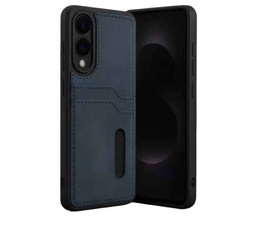 Samsung Galaxy S25 Edge Sara Kartvizitli Deri Kılıf - Lacivert