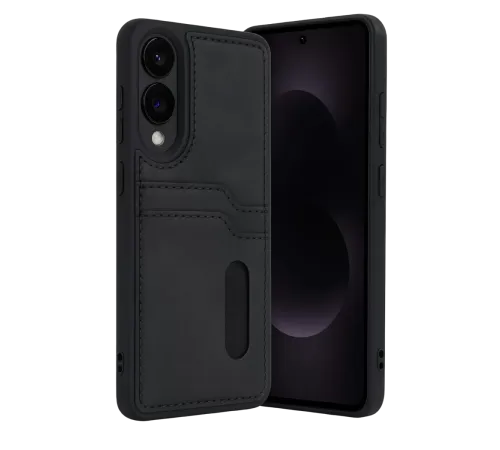 Samsung Galaxy S25 Edge Sara Kartvizitli Deri Kılıf - Siyah