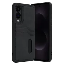 Samsung Galaxy S25 Edge Sara Kartvizitli Deri Kılıf - Siyah