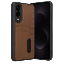 Samsung Galaxy S25 Edge Sara Kartvizitli Deri Kılıf - Taba