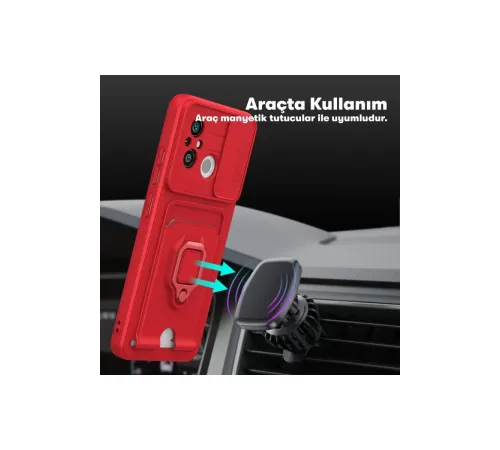 Xiaomi Redmi 12C Kılıf Zuma Kartvizitli Yüzüklü Silikon - Kırmızı