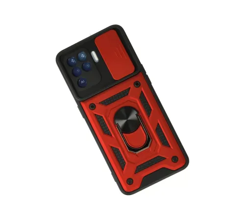 Reno 5 Lite Kılıf Pars Lens Yüzüklü Silikon - Kırmızı