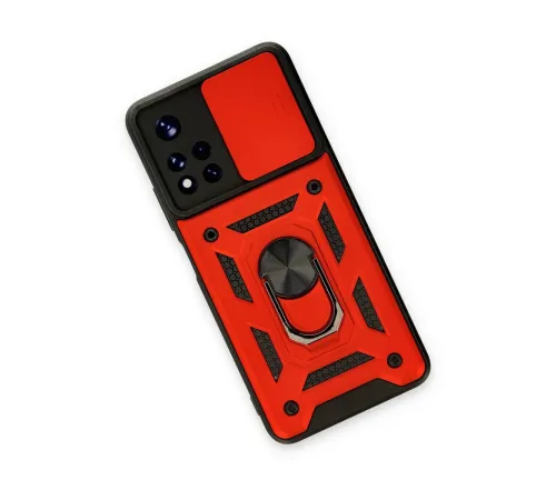 Xiaomi Poco M4 Pro 5G Kılıf Pars Lens Yüzüklü Silikon - Kırmızı