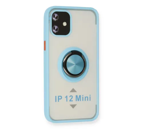 Apple iPhone 12 Mini Kılıf Montreal Yüzüklü Silikon Kapak - Buz Mavi