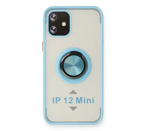 Apple iPhone 12 Mini Kılıf Montreal Yüzüklü Silikon Kapak - Buz Mavi