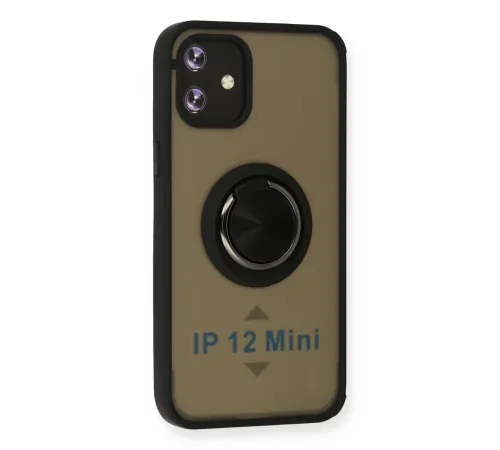 Apple iPhone 12 Mini Kılıf Montreal Yüzüklü Silikon Kapak - Siyah