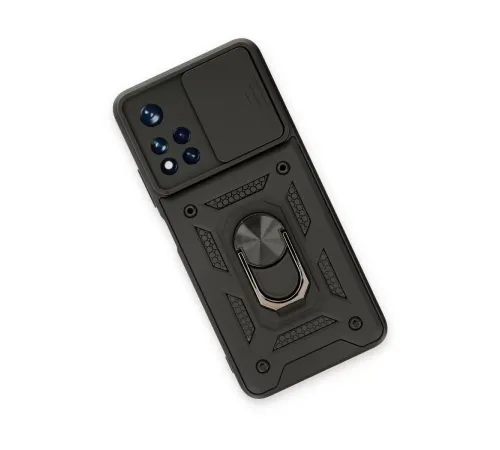 Xiaomi Poco M4 Pro 5G Kılıf Pars Lens Yüzüklü Silikon - Siyah