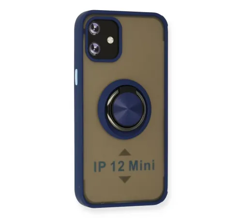 Apple iPhone 12 Mini Kılıf Montreal Yüzüklü Silikon Kapak - Lacivert