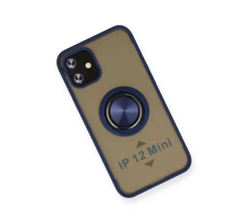 Apple iPhone 12 Mini Kılıf Montreal Yüzüklü Silikon Kapak - Lacivert