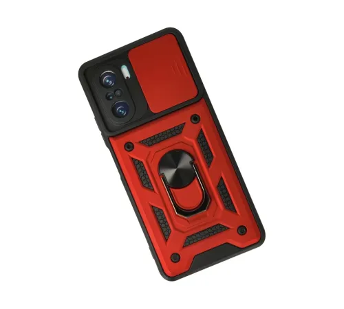 Xiaomi Poco F3 Kılıf Pars Lens Yüzüklü Silikon - Kırmızı