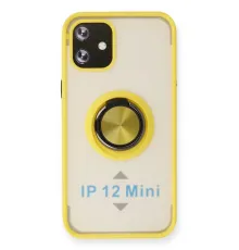 Apple iPhone 12 Mini Kılıf Montreal Yüzüklü Silikon Kapak - Sarı