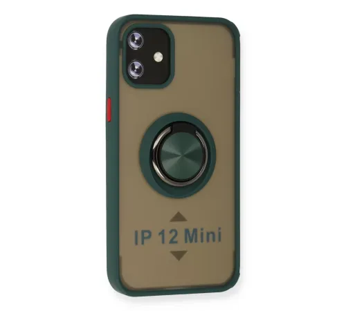 Apple iPhone 12 Mini Kılıf Montreal Yüzüklü Silikon Kapak - Yeşil