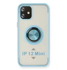 Apple iPhone 12 Kılıf Montreal Yüzüklü Silikon Kapak - Buz Mavi