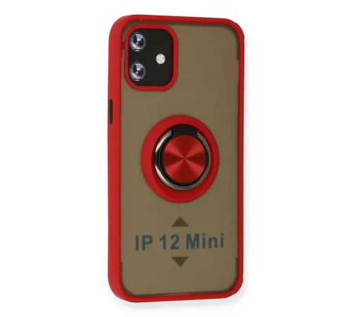 Apple iPhone 12 Kılıf Montreal Yüzüklü Silikon Kapak - Kırmızı