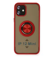 Apple iPhone 12 Kılıf Montreal Yüzüklü Silikon Kapak - Kırmızı