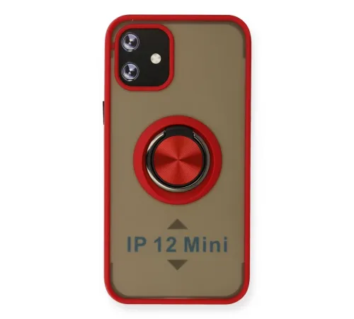 Apple iPhone 12 Kılıf Montreal Yüzüklü Silikon Kapak - Kırmızı