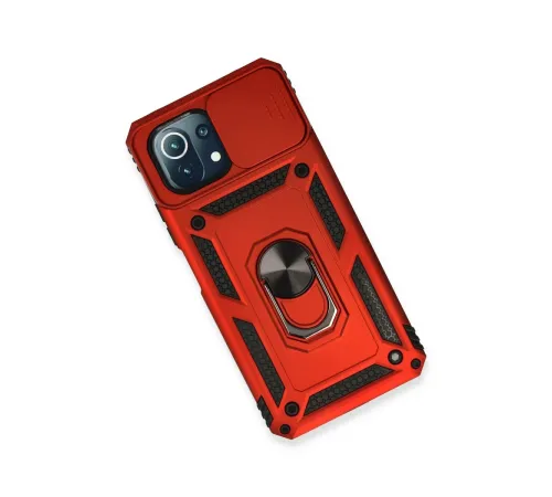 Xiaomi Mİ 11 Lite Kılıf Pars Lens Yüzüklü Silikon - Kırmızı