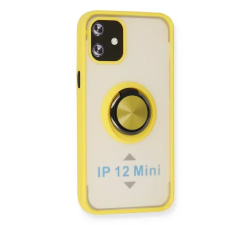 Apple iPhone 12 Kılıf Montreal Yüzüklü Silikon Kapak - Sarı