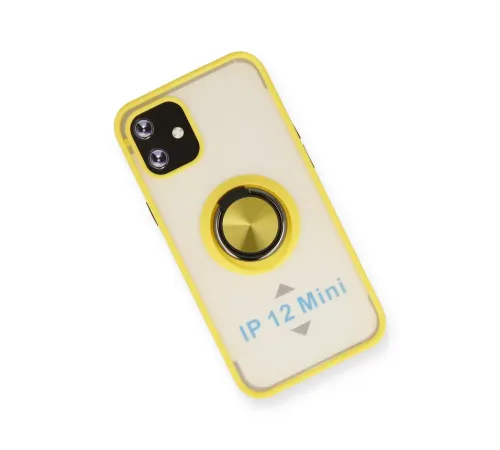 Apple iPhone 12 Kılıf Montreal Yüzüklü Silikon Kapak - Sarı