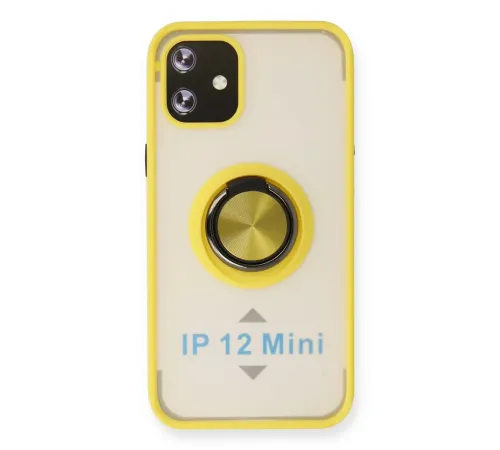 Apple iPhone 12 Kılıf Montreal Yüzüklü Silikon Kapak - Sarı