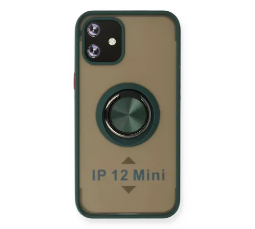 Apple iPhone 12 Kılıf Montreal Yüzüklü Silikon Kapak - Yeşil