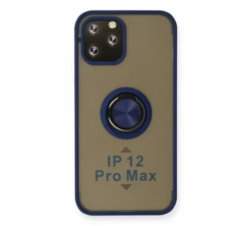 Apple iPhone 12 Pro Max Kılıf Montreal Yüzüklü Silikon Kapak - Lacivert