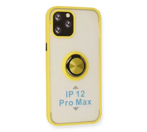 Apple iPhone 12 Pro Max Kılıf Montreal Yüzüklü Silikon Kapak - Sarı