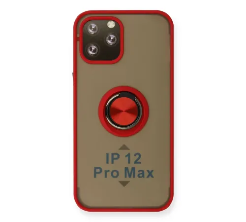 Apple iPhone 12 Pro Max Kılıf Montreal Yüzüklü Silikon Kapak - Kırmızı